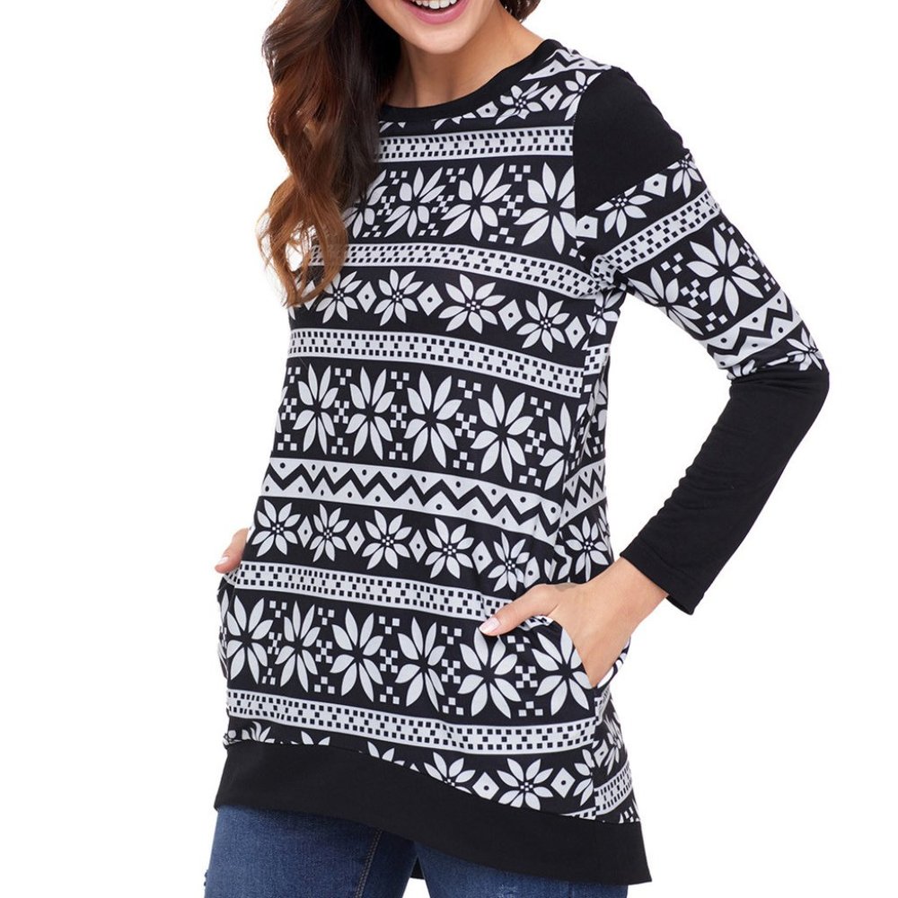 Snowflake Long Sleeve Pocket Blouse